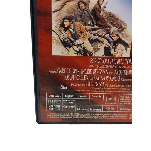 Vntg 1940 For Whom The Bell Tolls DVD Gary Cooper Ingrid Bergman Classic Film Un - Picture 7 of 7